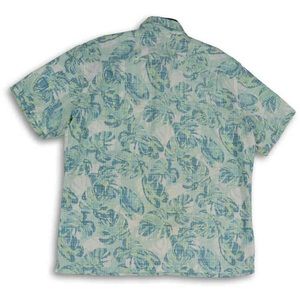 Van Heusen XL Mens Green Floral Spread Collar Short Sleeve Button-Up Shirt